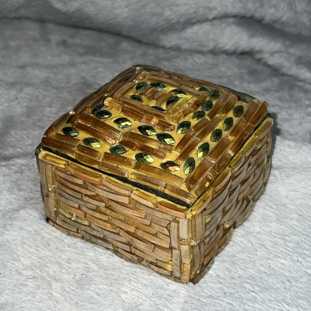 Bombay Company  Trinket Box Jewele Colors Greens‎ Gold Amber Sliver 3 In Boho